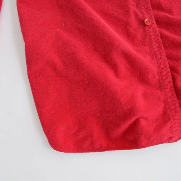 Vintage L.L. Beans Red Thick Cotton Fleece Outdoor Button Up Shirt Size 15 1/2 - Picture 8 of 12